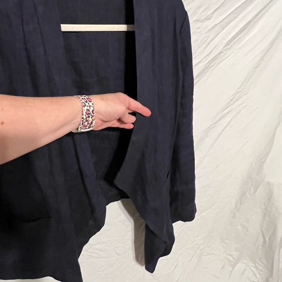 L 14/16 100% Linen Waterfall Open Front Deep Blue Coldwater Creek Top - Picture 8 of 11